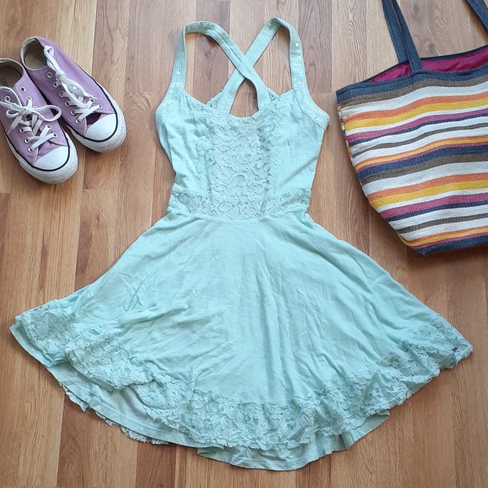 Hollister Lace Mint Green Backless Sun Dress
